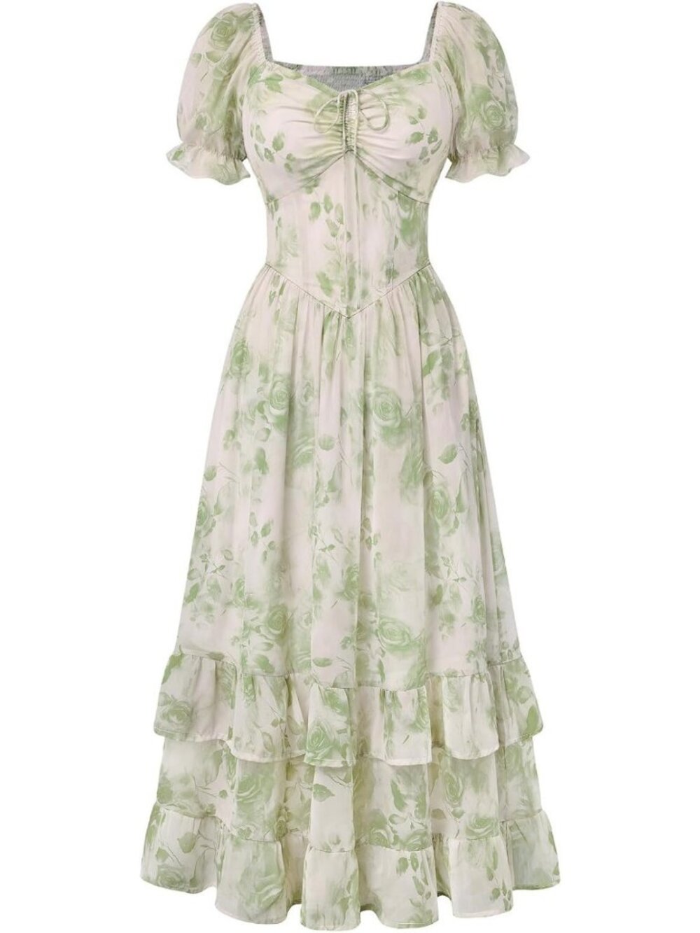 Floral Maxi Dress with Puff Sleeves | Tea Party Corset Style | Elegant Summer